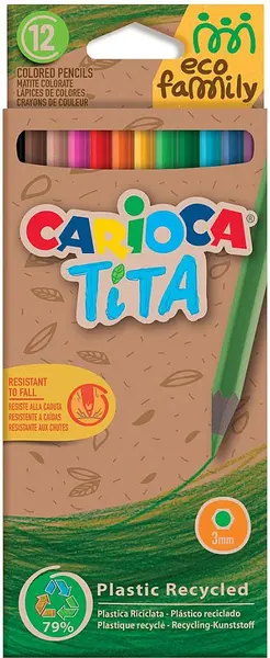 Set de creioane colorate Carioca Tita - Eco Family, 12 culori