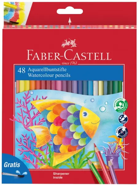 Set de creioane de acuarelă Faber-Castell - 48 de culori, cu pensulă