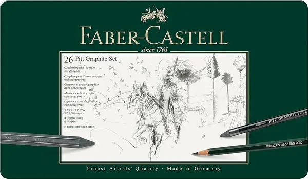 Set de creioane Faber-Castell Pitt Graphite - 26 bucăți, în cutie metalică