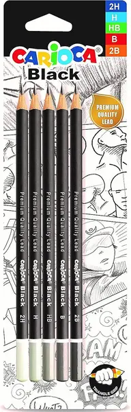 Set de creioane grafice Carioca - Negru, 5 buc