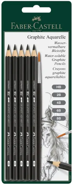 Set de creioane pentru acuarelă Faber-Castell Graphite Aquarelle - cu pensulă, 5 bucăți