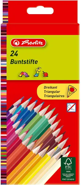 Set de creioane triunghiulare colorate Herlitz - 24 culori