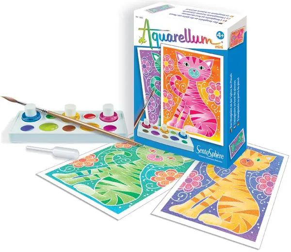 Set de desen cu vopsele acuarele Sentosphere Aquarellum Mini - Pisicute
