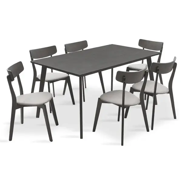 Set de dining Benson - Toto 7 piese, Gri - Nuc, 150x90x75 cm