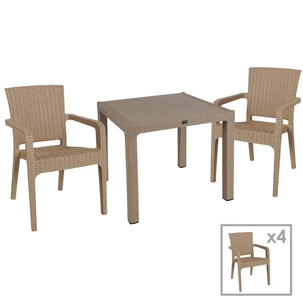 Set de dining Explore-Halcyon set 5 piese capucino, Bej, 90x90x74 cm