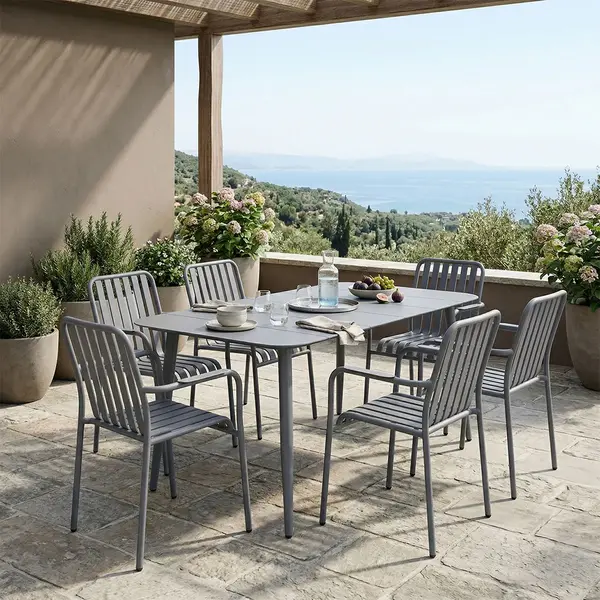 Set de dining Heven Vista pakoworld, set 7 piese, aluminiu antracit, 150x80x72cm Set dining Heven Vista, Pakoworld, 7 piese, aluminiu antracit, 150x80x72 cm