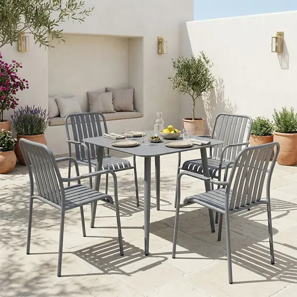 Set de dining Heven Vista pakoworld, set de 5 piese, aluminiu antracit, 80x80x72cm Set dining Heven Vista, Pakoworld, 5 piese, aluminiu antracit, 80x80x72 cm.