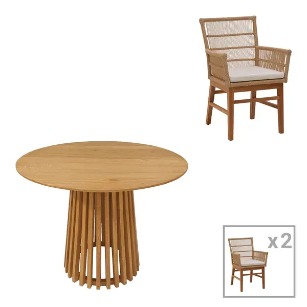 Set de dining Inca-Kenda 3 piese, Natural, D80x75 cm