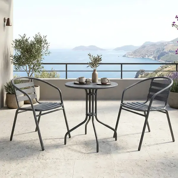 Set de dining Vergo Tade pakoworld 3 piese, antracit, metal, D60x70cm Set dining Vergo Tade pakoworld 3 piese, antracit, metal, D60x70 cm