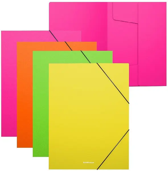 Set de dosare cu bandă elastică Erich Krause - Matt Neon, A4, 4 buc., sortiment
