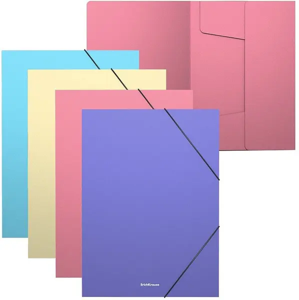 Set de dosare cu bandă elastică Erich Krause - Matt Pastel, A4, 4 buc., sortiment