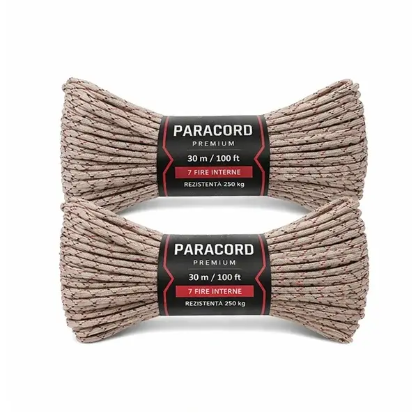 Set de doua corzi paracord premium, DEPOX , camuflaj desertic, rezistenta 250 kg, nylon, 30 m