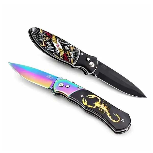 Set de doua cutite automate, DEPOX , design compact, 24 cm,husa inclusa, negru multicolor