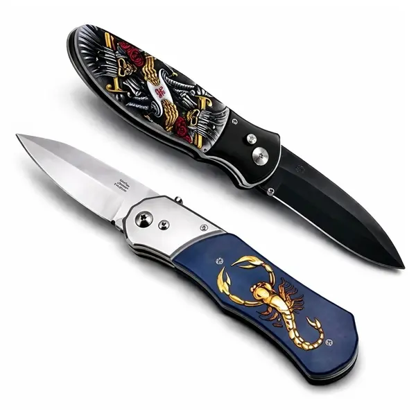 Set de doua cutite automate, DEPOX , design compact, 24 cm,husa inclusa, bleumarin multicolor