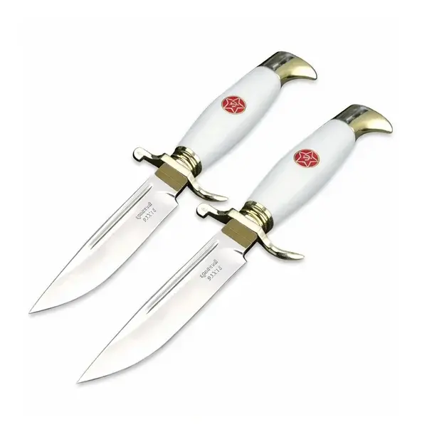 Set de doua cutite de vanatoare, teaca din piele naturala, lama 440C, maner acrilic full tang, 26 cm, alb
