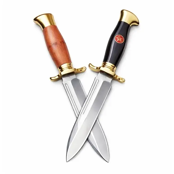 Set de doua cutite de vanatoare, teaca din piele naturala, lama 440C, maner acrilic full tang, 26 cm, maro negru