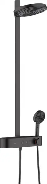 Set de dus cu baterie termostatata, palarie 26 cm, 3 jeturi, negru mat, Hansgrohe Pulsify S