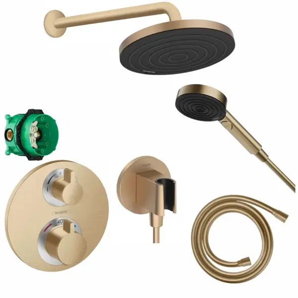 Set de dus incastrat, bronz periat, cu baterie termostatata, Hansgrohe
