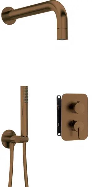 Set de dus incastrat, cu palarie, para de dus si baterie cu termostat, bronz, Deante Silia
