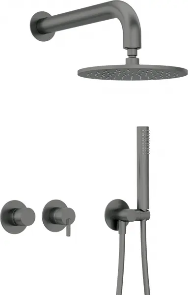 Set de dus incastrat, cu palarie, para de dus si baterie orizontala, titan, Deante Silia