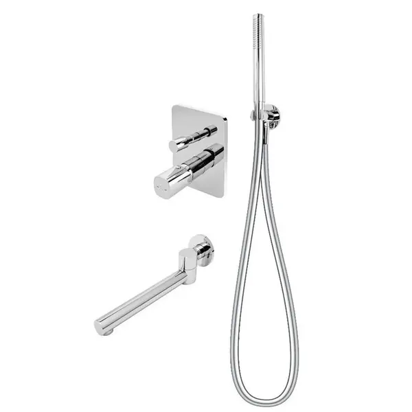 Set de dus incastrat FDesign Meandro, cu pipa cada pivotanta, crom lucios
