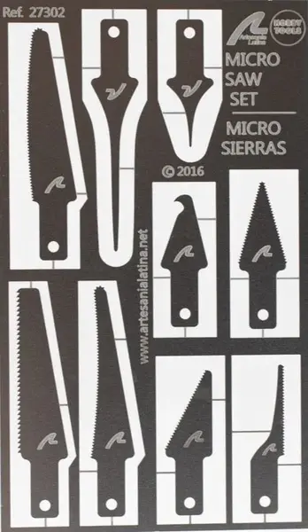Set de ferăstraie mici și aplicator pentru lipici cianoacrilat pentru cuțite Artesania Latina, nr. 1 și nr. 5