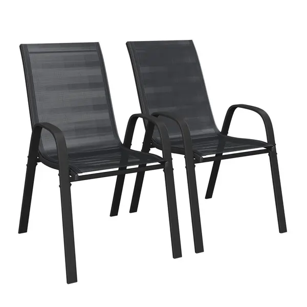 Set De Fotolii De Grădină in metal, textil negru