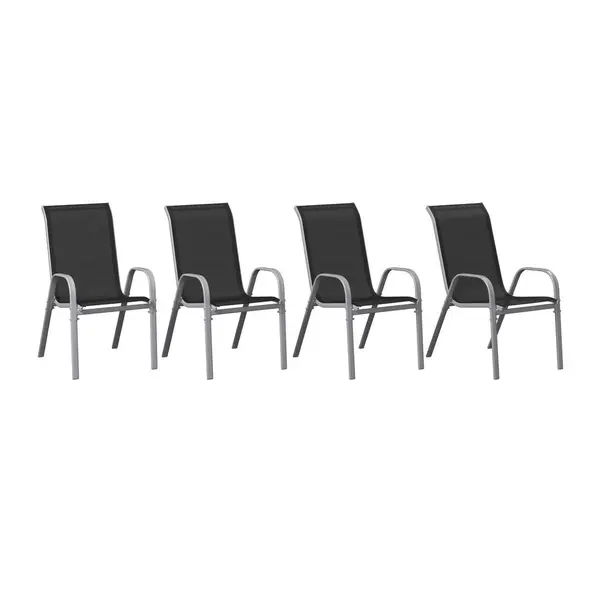 Set De Fotolii De Grădină in metal, textil negru, argintiu