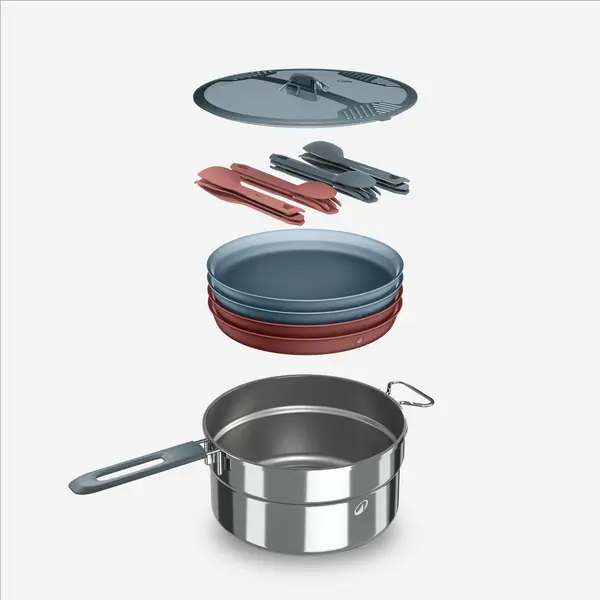 Set de gătit de camping din oțel inoxidabil pentru 4 persoane, 18 elemente