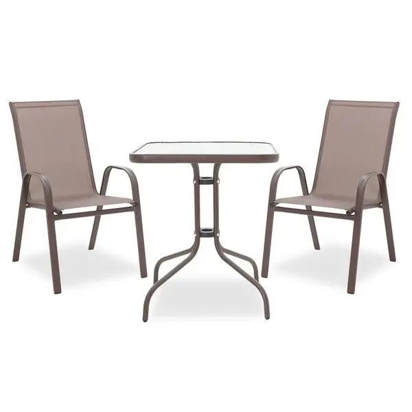 Set de gradina 3 piese Watson-Calan metal-tex Marone, 60x75x90 cm