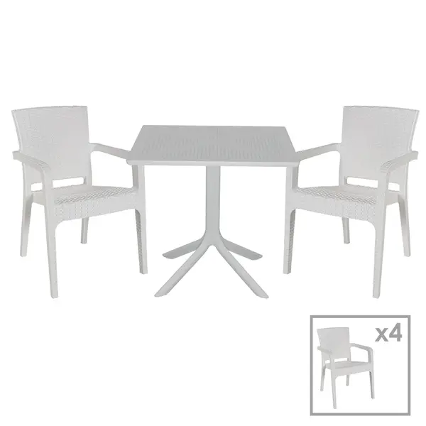 Set de gradina masa si scaune Groovy-Halcyon set 5 piese, alb, 80x80x74 cm