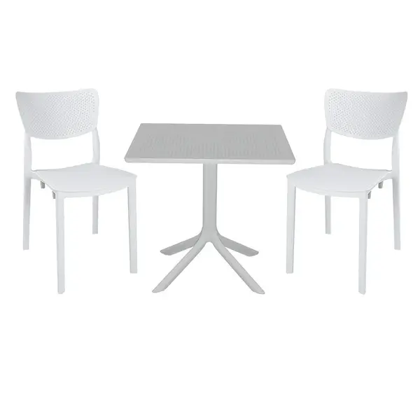 Set de gradina masa si scaune Groovy-Ignite set 3 piese plastic alb 80x80x74.5cm
