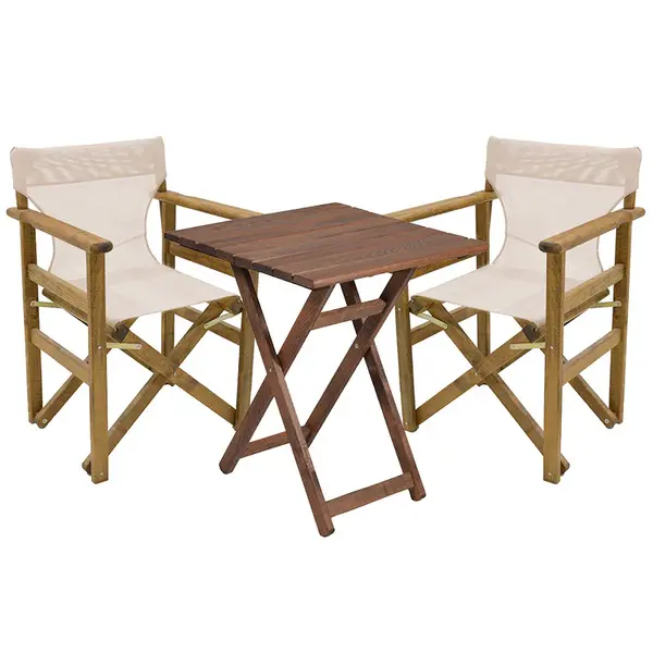 Set de gradina masa si scaune Retto 3 bucati din lemn masiv de fag nuc, PVC, bej, 60x60x71 cm