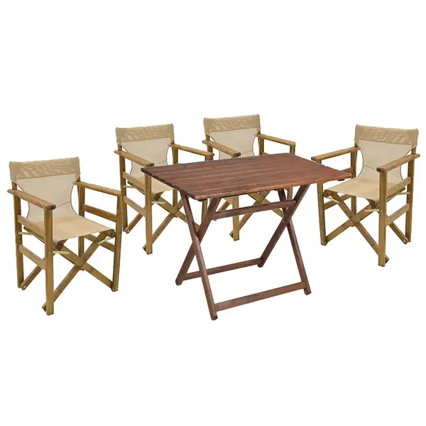 Set de gradina masa si scaune Retto 5 bucati din lemn masiv de fag nuc, PVC, maro, 100x60x71 cm
