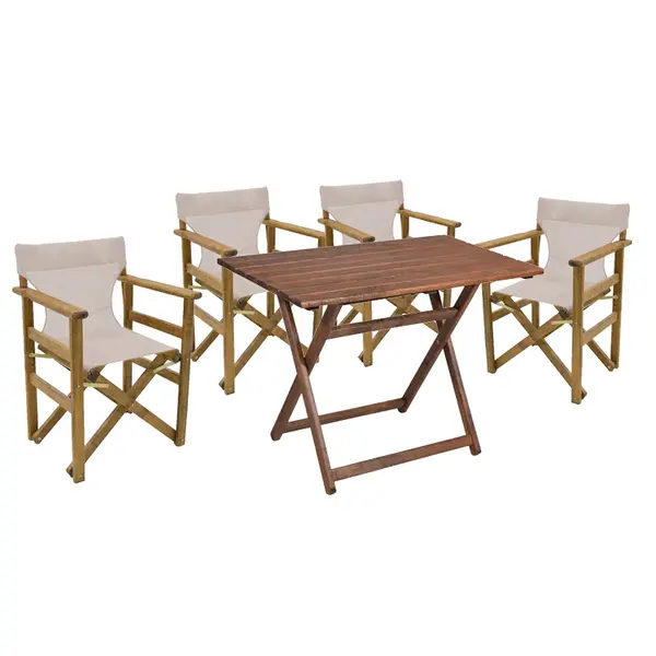 Set de gradina masa si scaune Retto 5 bucati din lemn masiv de fag nuc, PVC, bej, 100x60x71 cm