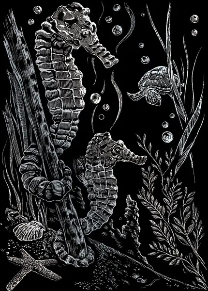 Set de gravură Royal Silver - Căluți de mare, 13 x 18 cm