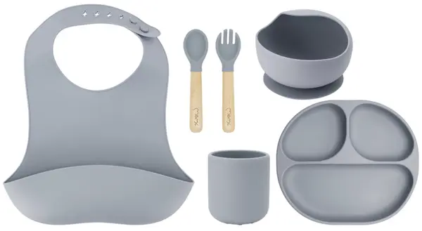 Set de hranire pentru copii din 5 piese MoMi - Ami, gri