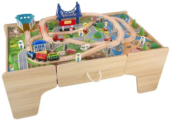 Set de joacă 2 in 1 Wooden - Compoziție de tren pe masă, 80 de piese