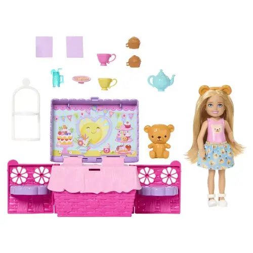 Set de joaca Barbie Family & friends - Clubul lui Chelsea, petrecere cu ceai surpriza