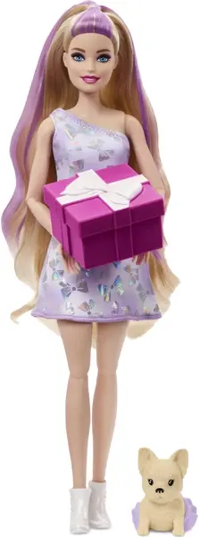Set de joacă Barbie Party Unboxed - Barbie, cu părul blond și 10 surprize