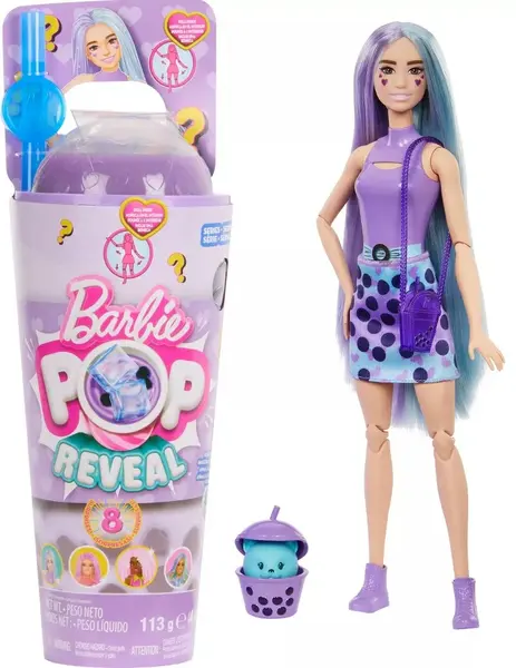 Set de joacă Barbie Pop Reveal - Taro milk, cu 8 surprize