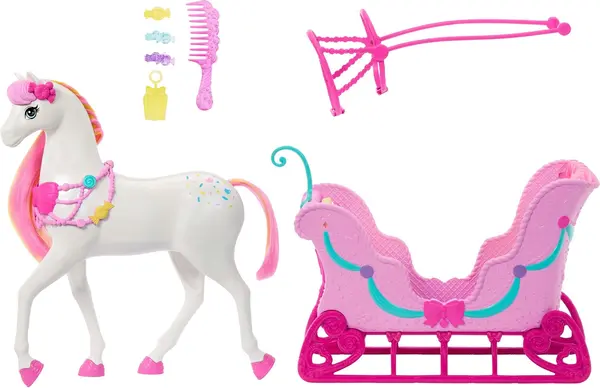 Set de joacă Barbie – Spărgătorul de nuci, cal și sanie din Țara Dulciurilor