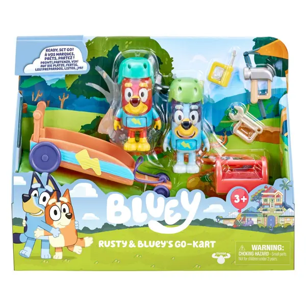 Set de joaca cu 2 figurine, Bluey, Bluey si Rusty Go-Kart