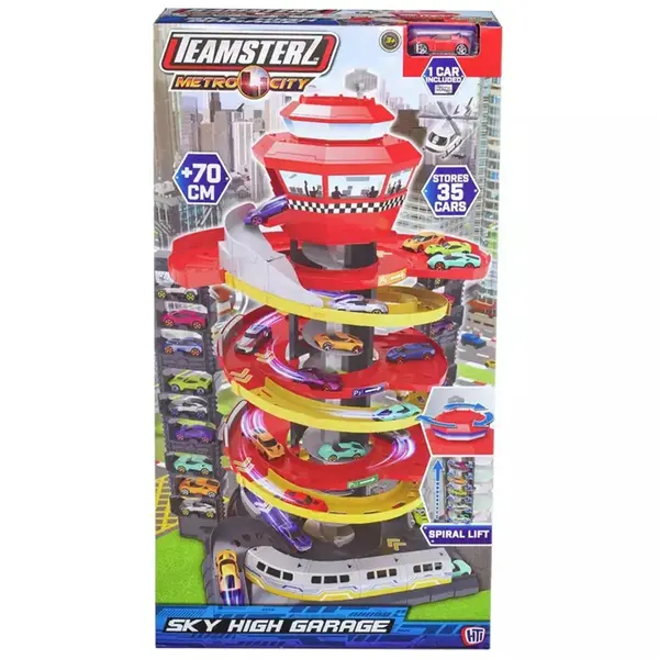 Set de joaca cu o masinuta, Teamsterz, Metro City, Sky High Garage, 70 cm