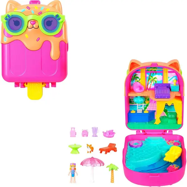 Set de joaca cu papusa si accesorii in gentuta, Polly Pocket, Kitty Popsicle, JCB17
