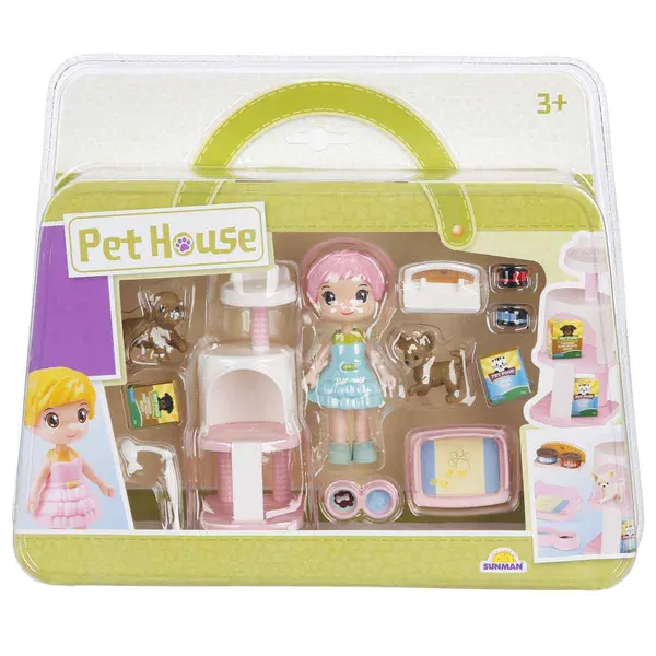 Set de joaca cu papusa si accesorii, Sunman, Pet House