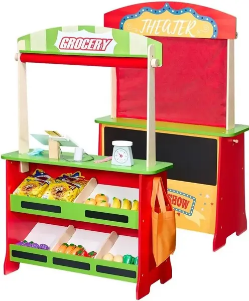 Set de joacă din lemn 2 in 1 Smart Baby - Magazin și teatru