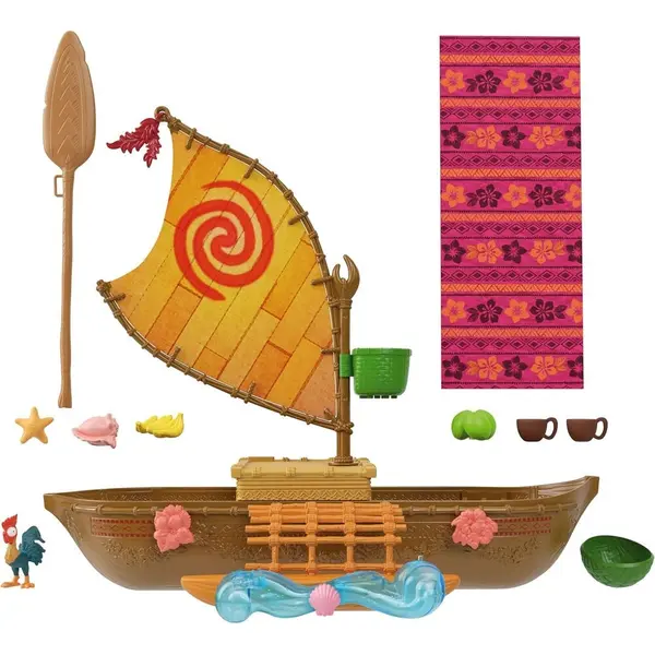 Set de joacă Disney Princess - Vaiana, canoe plutitoare, fără păpușă, cu accesorii