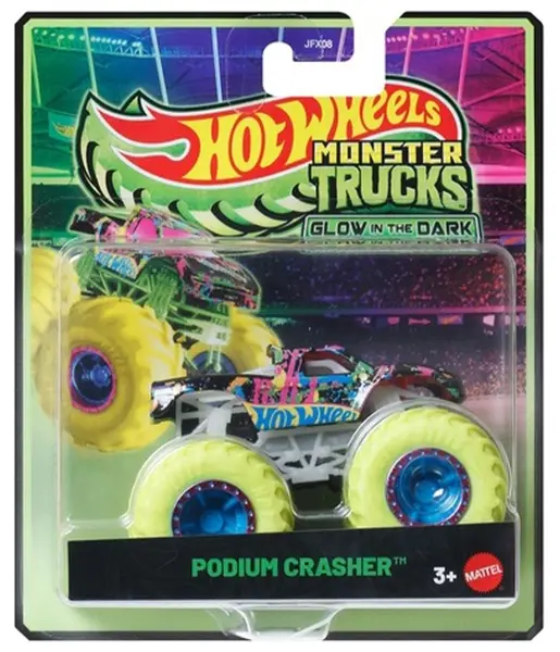 Set de joacă Hot Wheels Monster Trucks Glow in the Dark - Podium Crasher, 1:64