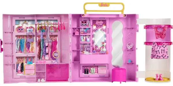 Set de joacă pentru păpuși Barbie Deluxe Style - Dulap cu mecanism, 4 ținute, peste 20 de accesorii